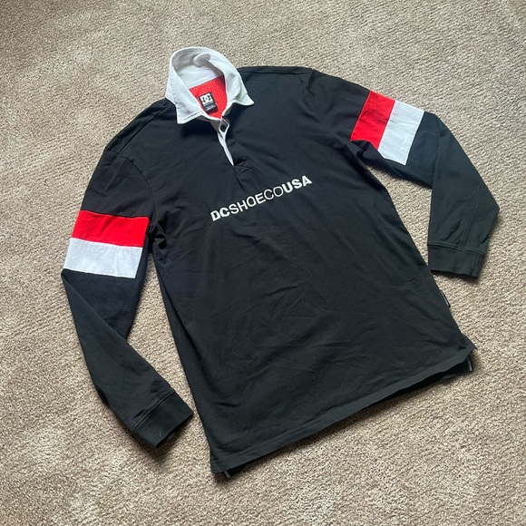 VTG 00’s DC Shoes Black & Red Rugby Shirt - Picture 2 of 5